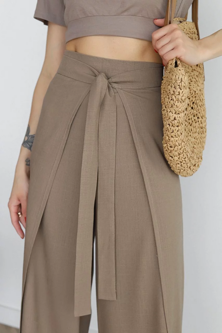 Amalia |Wide Linen Pants with Wrap