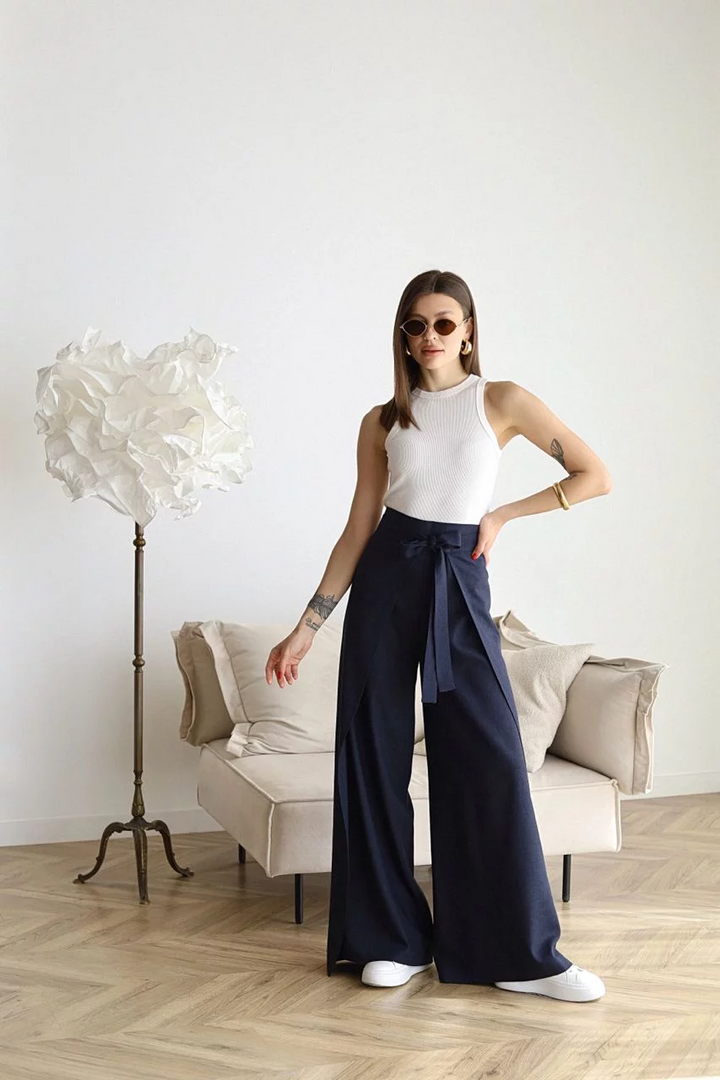Amalia |Wide Linen Pants with Wrap