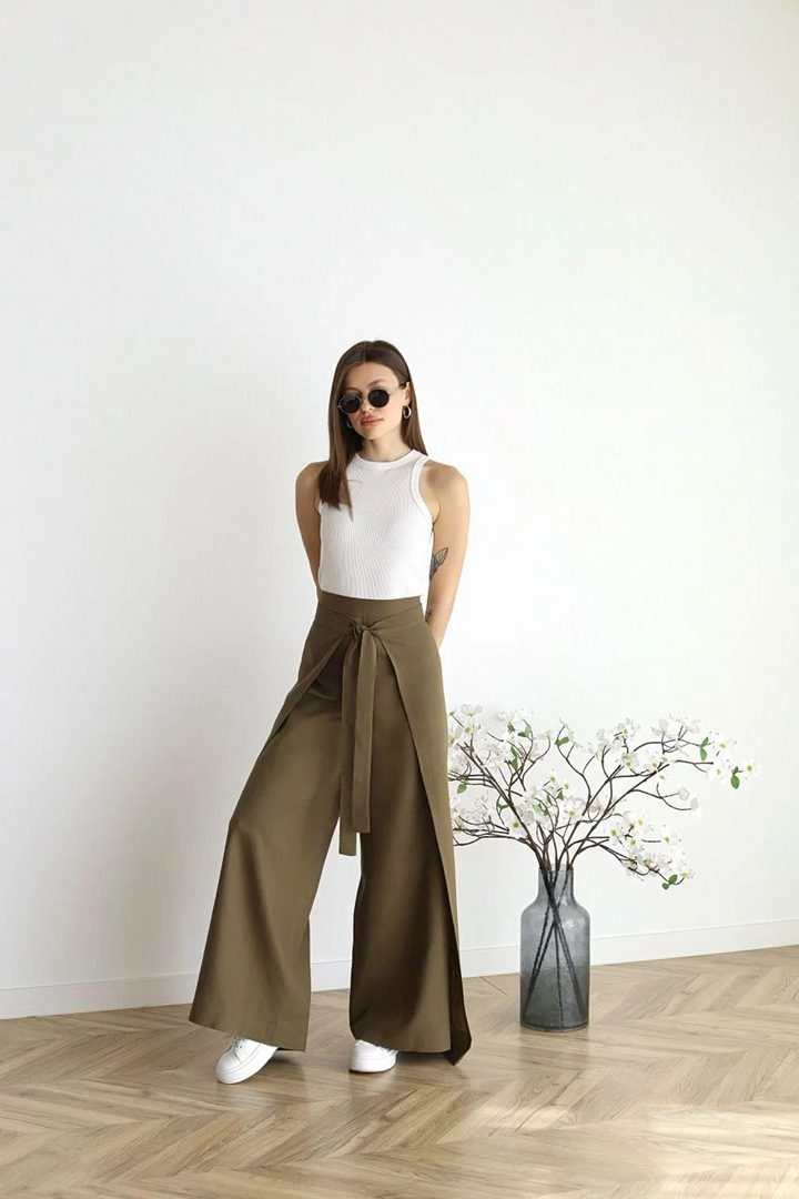 Amalia |Wide Linen Pants with Wrap