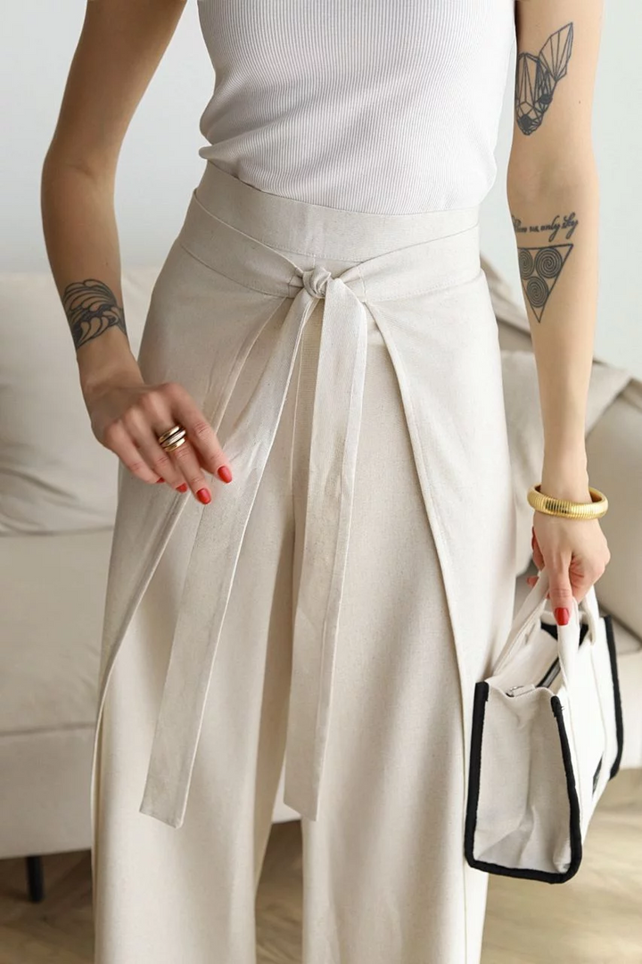 Amalia |Wide Linen Pants with Wrap