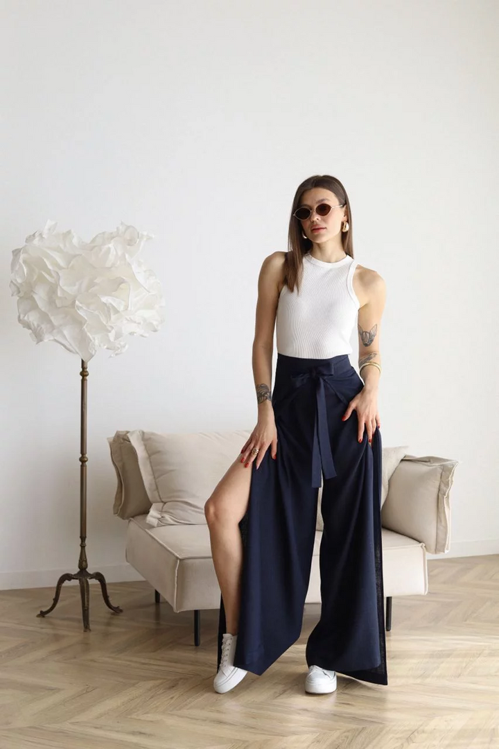 Amalia |Wide Linen Pants with Wrap