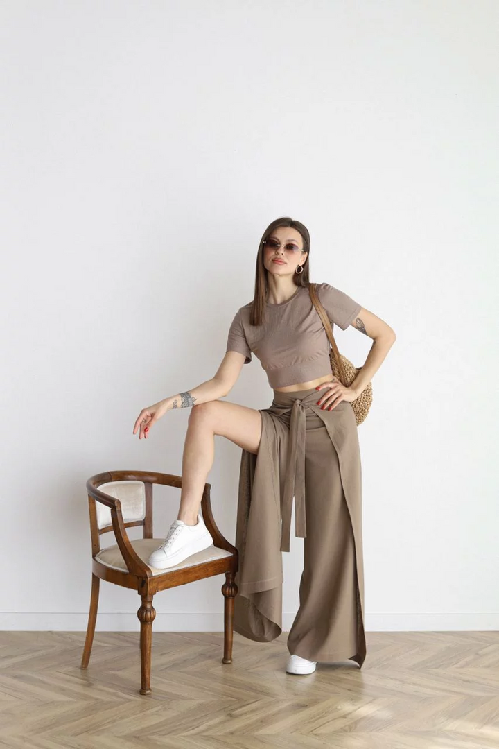 Amalia |Wide Linen Pants with Wrap