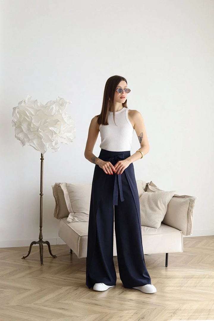 Amalia |Wide Linen Pants with Wrap