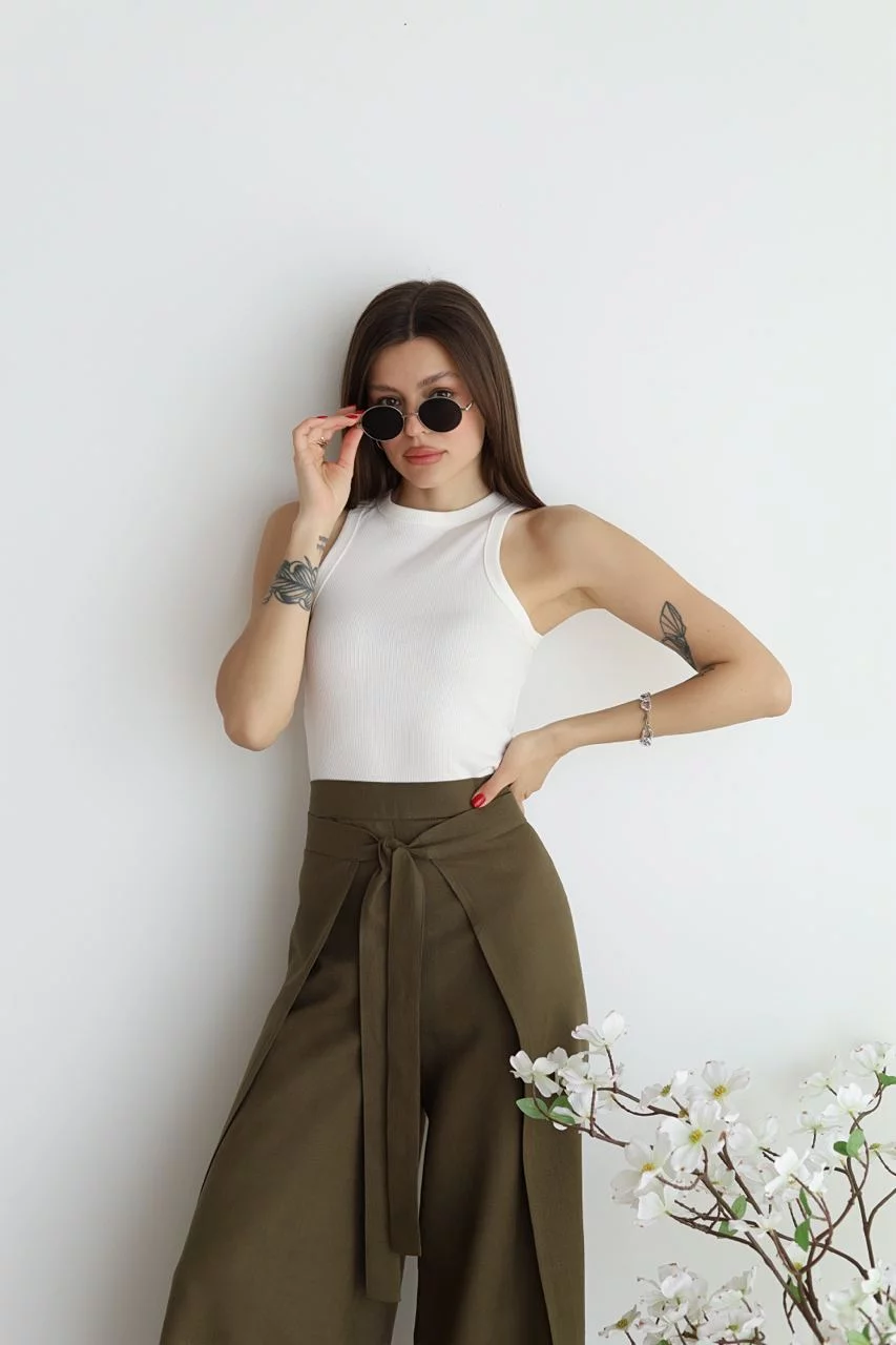 Amalia |Wide Linen Pants with Wrap