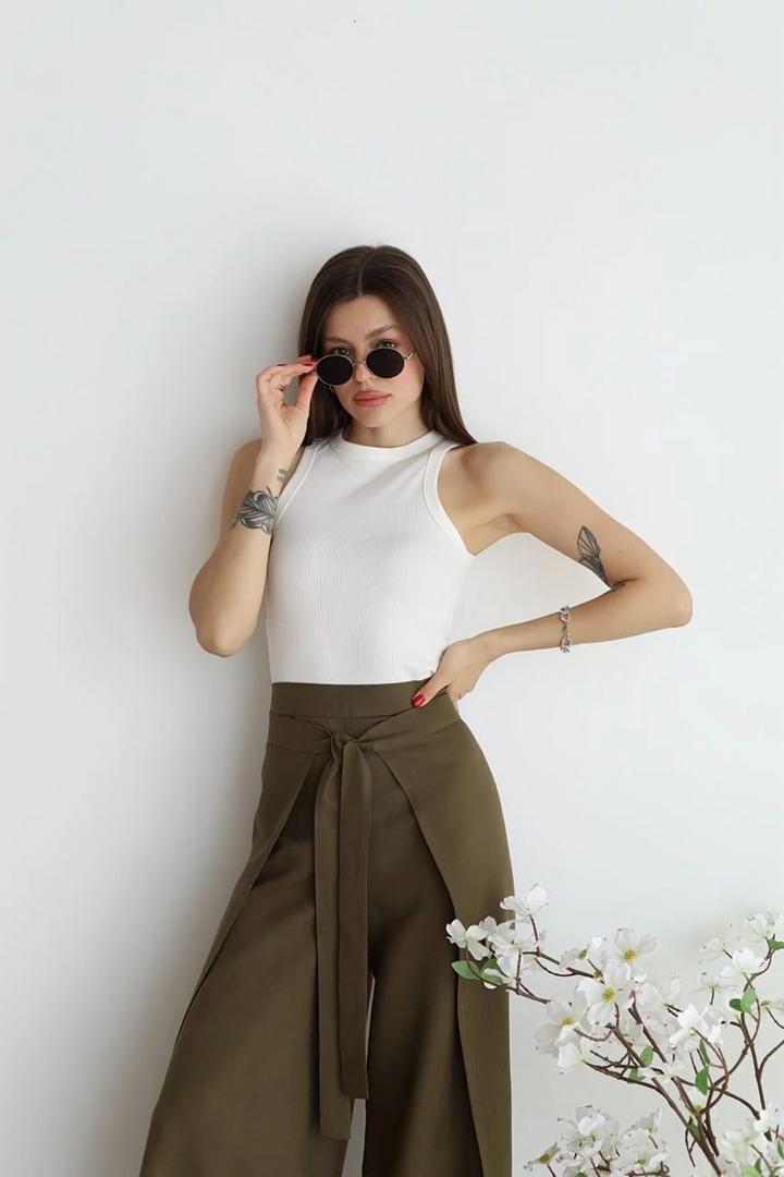 Amalia |Wide Linen Pants with Wrap