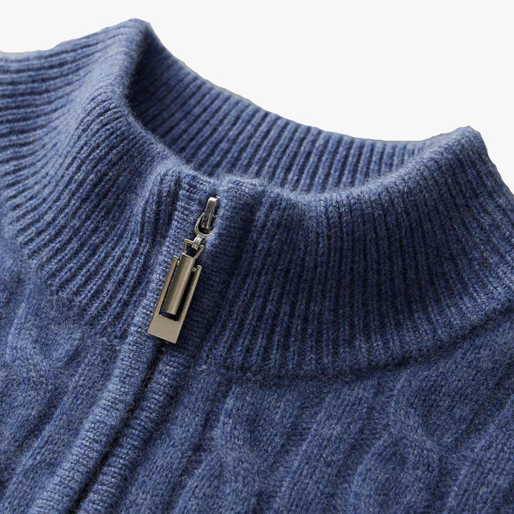 100% CASHMERE WOVEN HALF ZIP