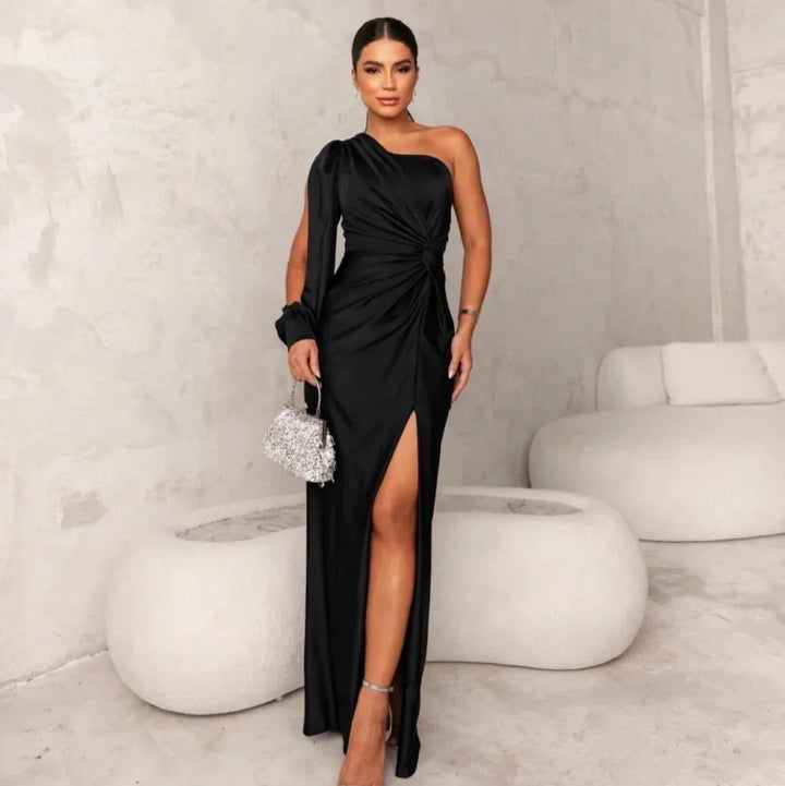 Lotte| Elegant Satin One-Shoulder Dress for Women
